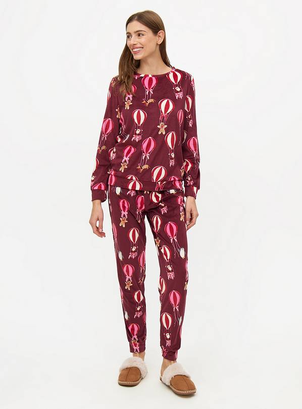 Plum Festive Hot Air Balloon Slinky Fleece Pyjamas L