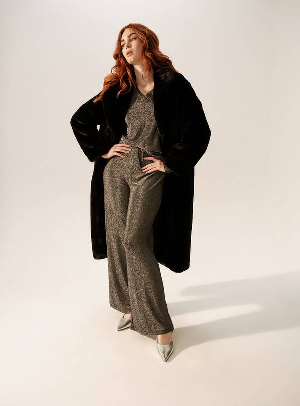 Metallic Silver Shimmer Wide Leg Co-ord Trousers  8