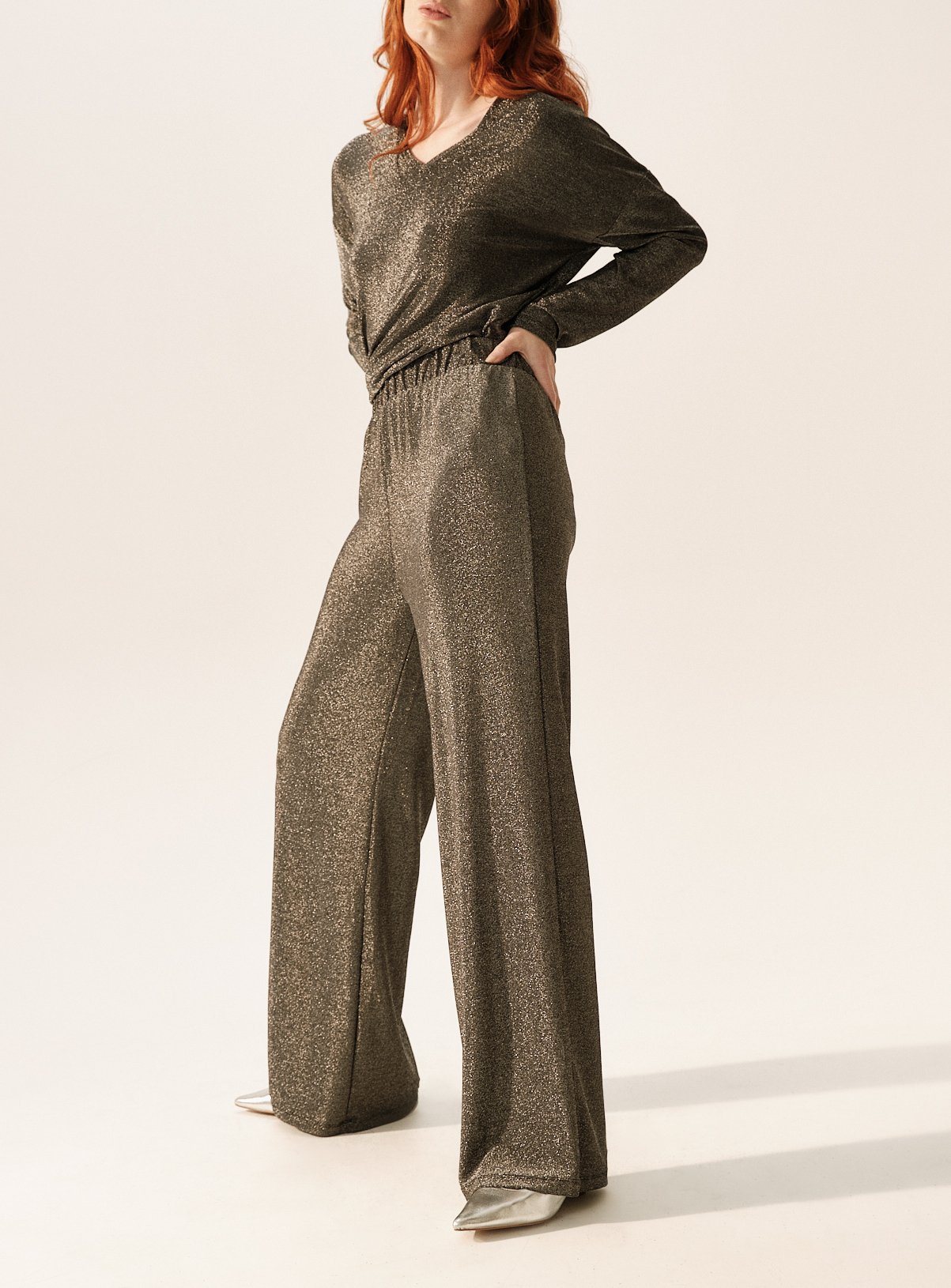 Metallic Silver Shimmer Wide Leg Co-ord Trousers  22 - Image 2 thumbnail