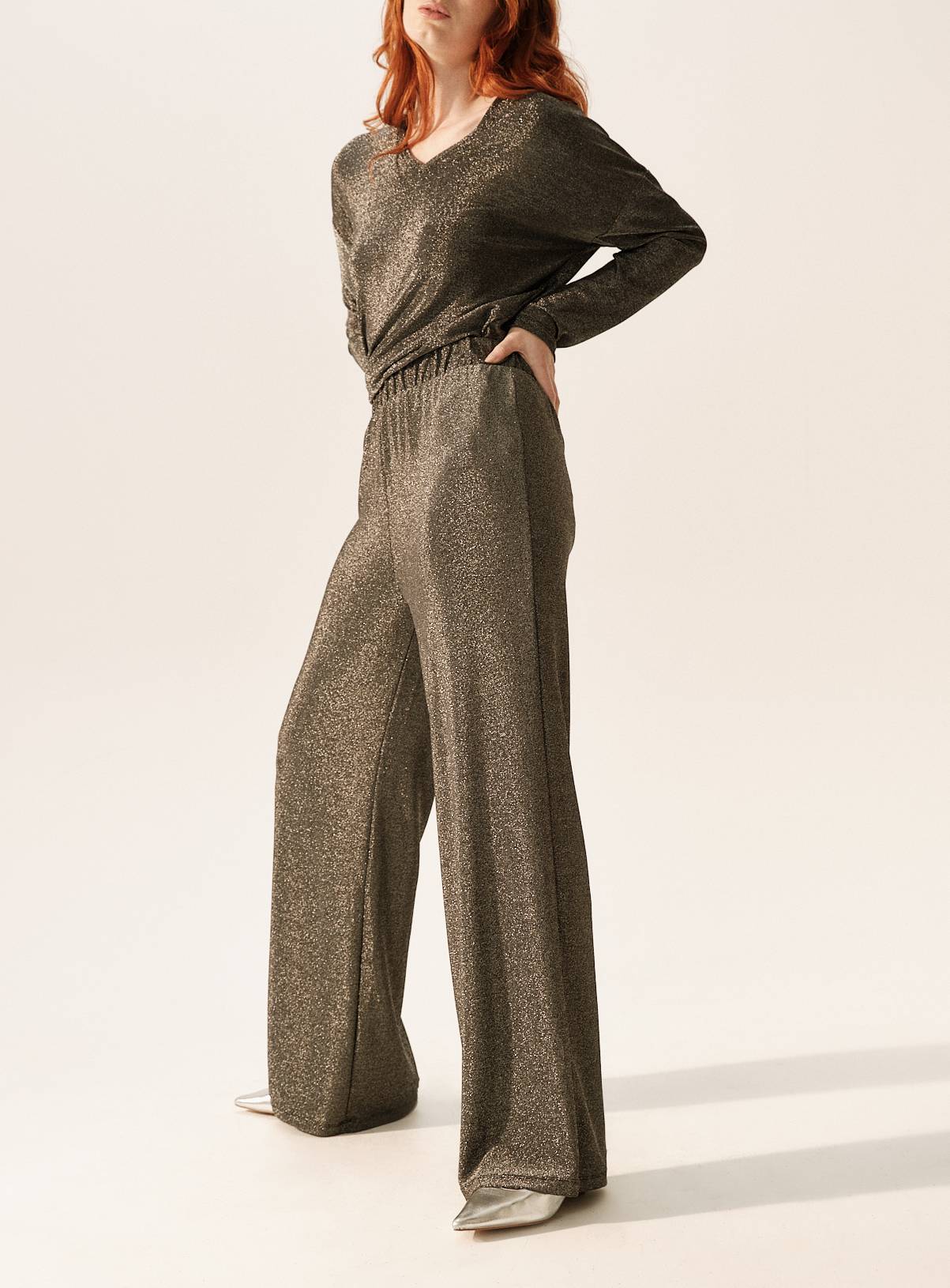 Metallic Silver Shimmer Wide Leg Co-ord Trousers  22 - Image 2