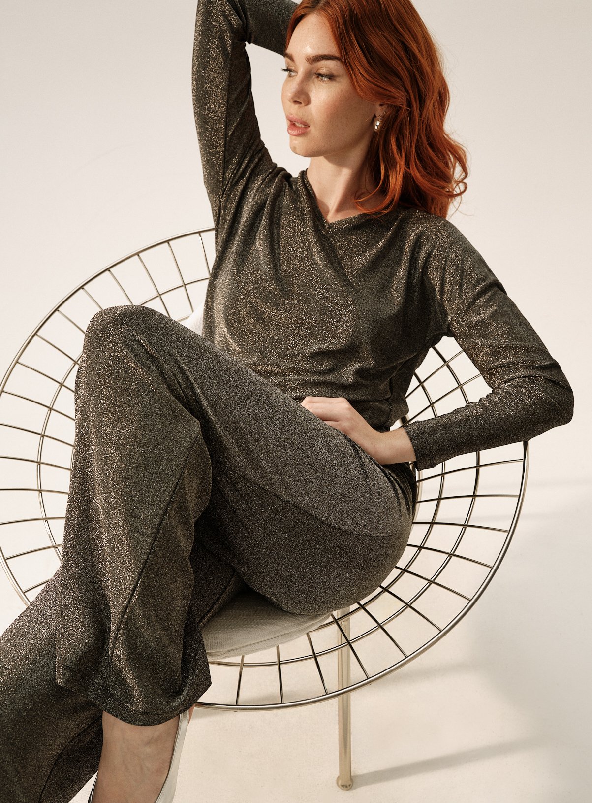 Metallic Silver Shimmer Wide Leg Co-ord Trousers  22 - Image 5 thumbnail