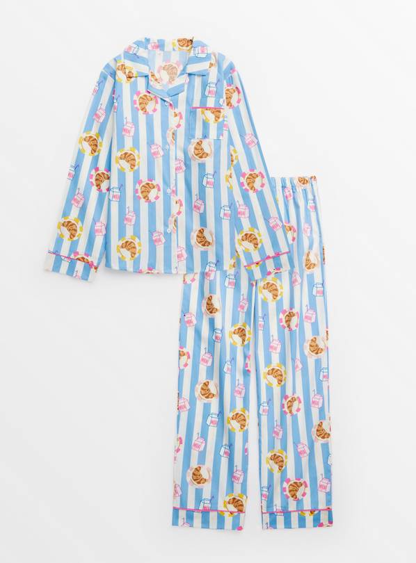 Mini Me Blue Stripe Breakfast Theme Woven Pyjamas 6-7 years