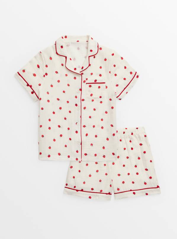 White Strawberry Print Double Cloth Pyjamas 1.5-2 years