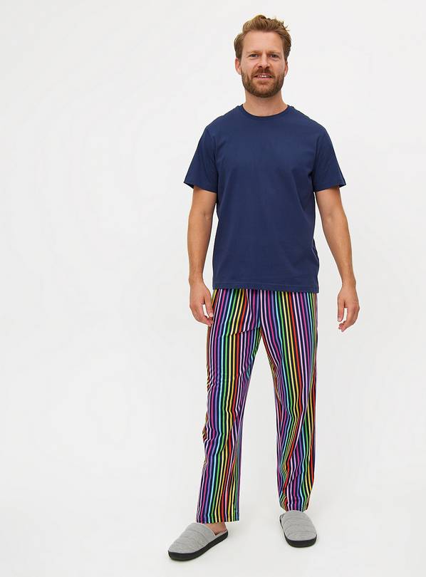 Navy & Rainbow Stripe Pyjama Set L