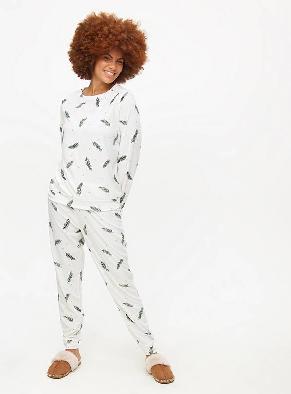 Cream Christmas Sprig Printed Pyjamas L