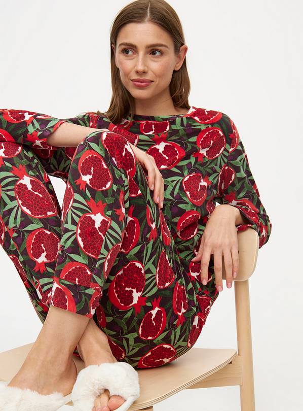 Red Pomegranate Print Slinky Pyjama Set S