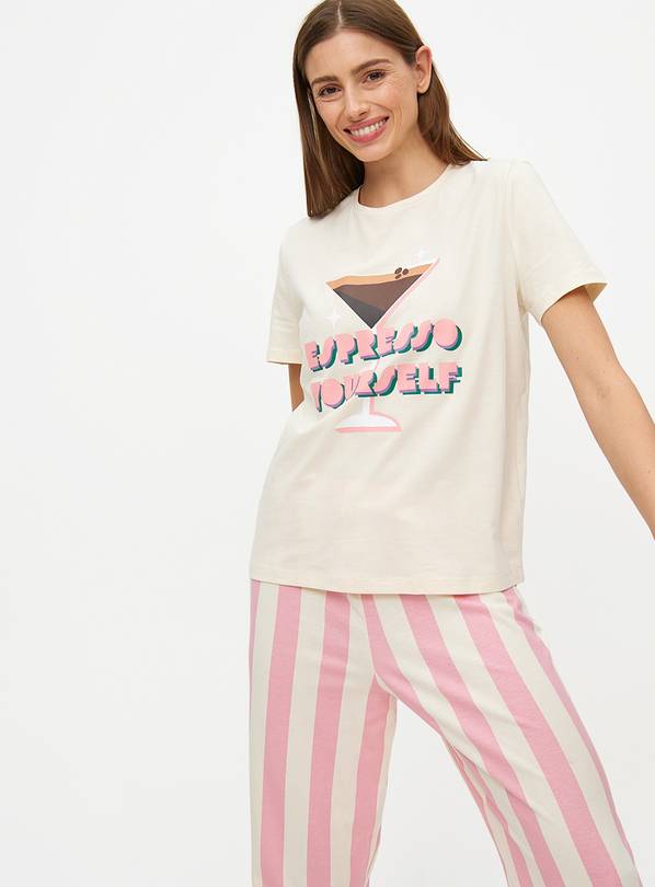 Espresso Yourself Slogan Stripe Pyjamas L