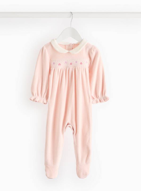 Pink Smocked Velour Sleepsuit 6-9 months