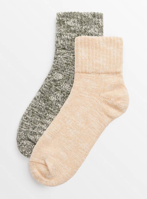 Green & Beige Slub Boot Socks 2 Pack  4-8