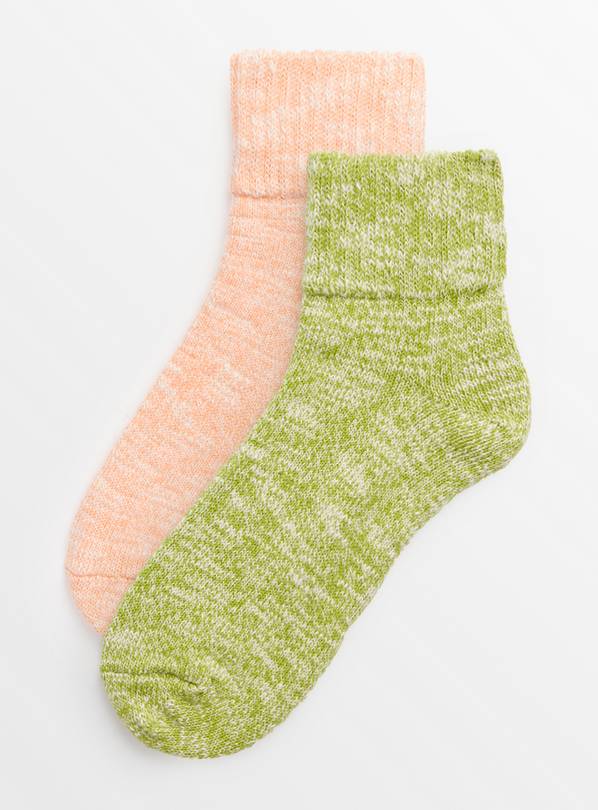 Green & Peach Slub Boot Socks 2 Pack 4-8