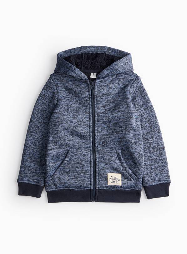 Navy Marl Borg Fleece Lined Hoodie 10 years