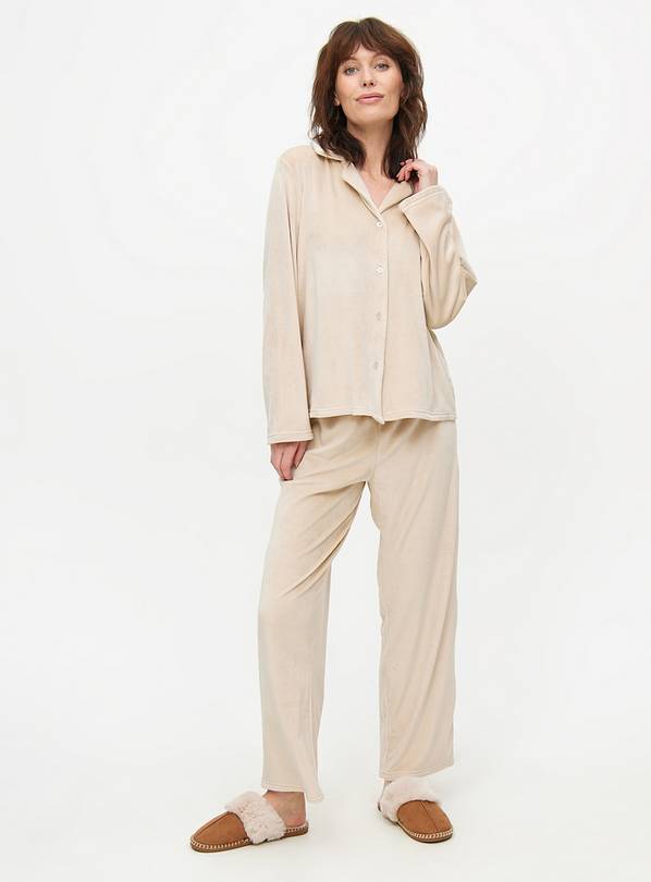 Beige Velour Traditional Long Sleeve Pyjamas  XXL