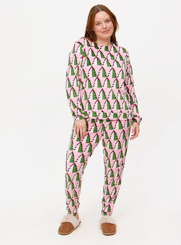 Christmas Tree Print Slinky Fleece Pyjamas L