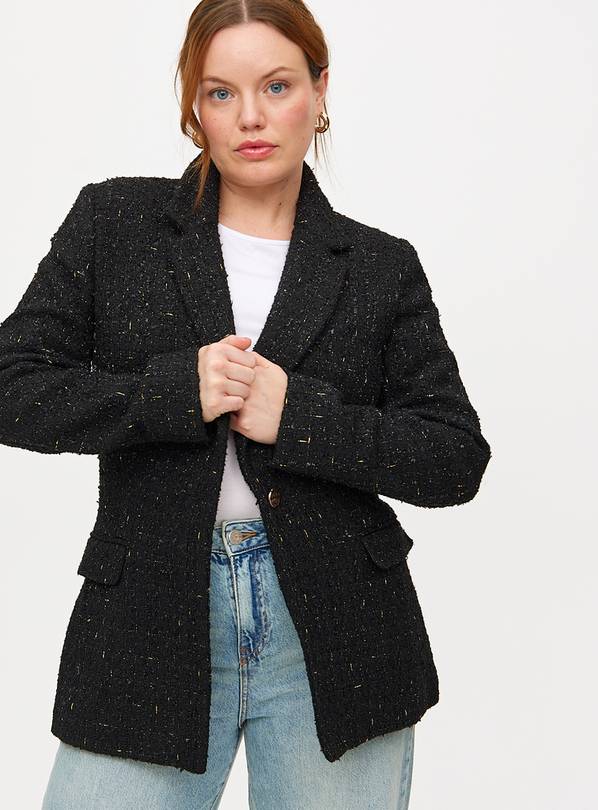 Black Boucle Gold-Detail Single Breasted Blazer 16