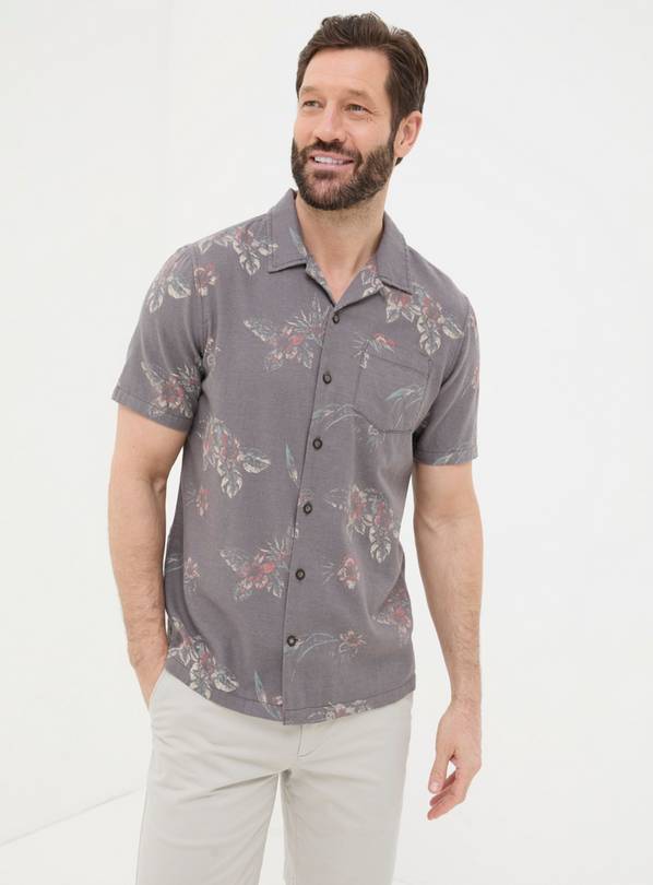  FATFACE Short Sleeve Hibiscus Print Shirt L