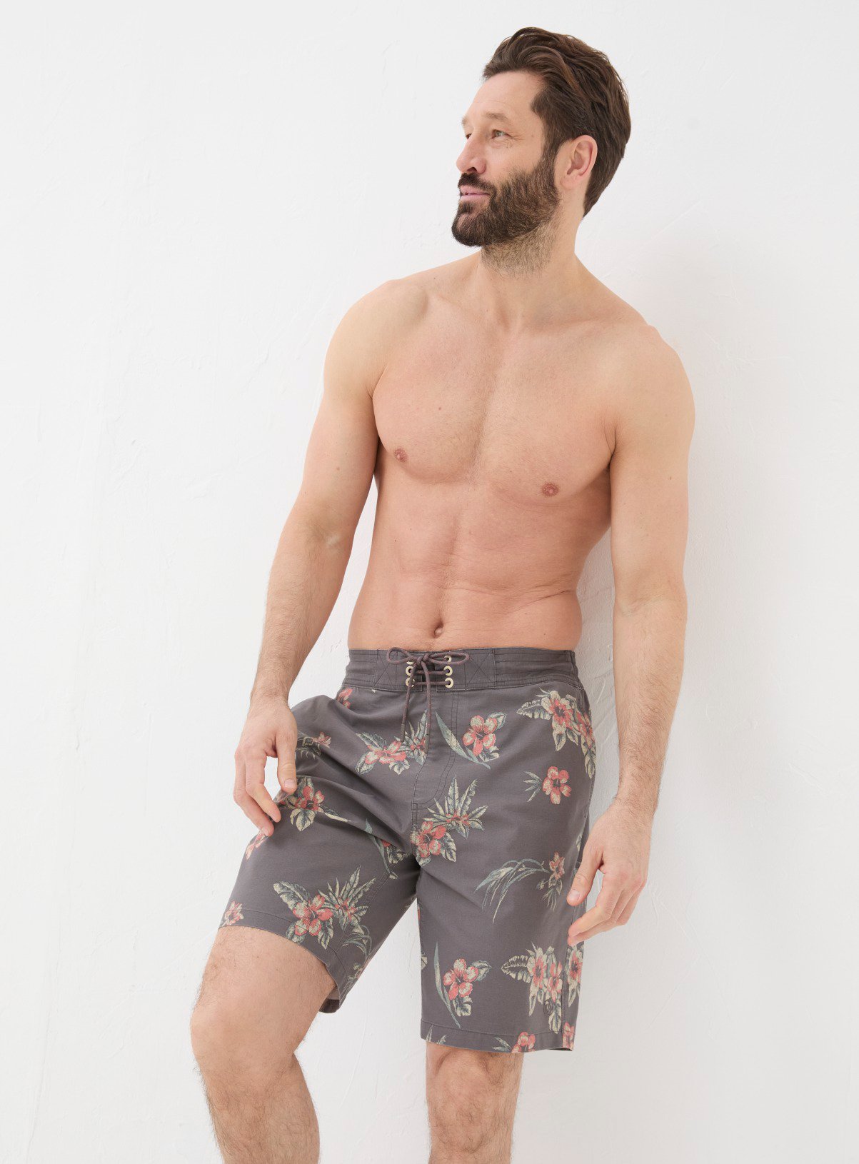 Men's Brown FATFACE Camber Hibiscus Swim Shorts