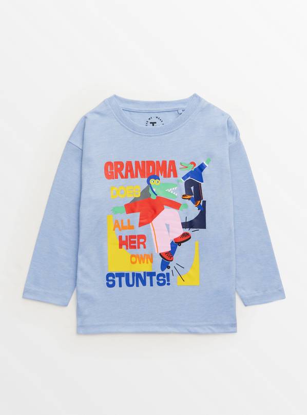 Blue Grandma Print Long Sleeve T-Shirt 3-4 years