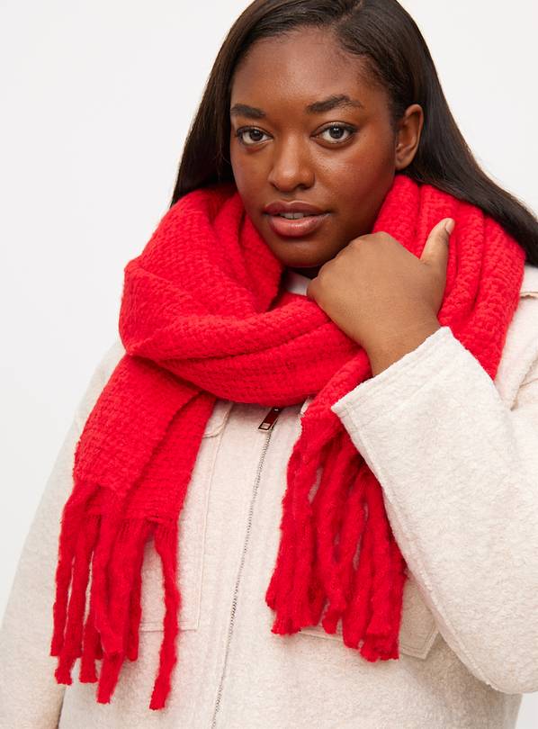 Red Chunky Knitted Scarf One Size