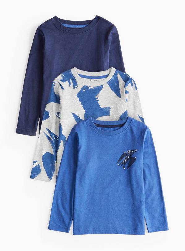 Blue Dinosaur Print Long Sleeve Tops 3 Pack 1-2 years