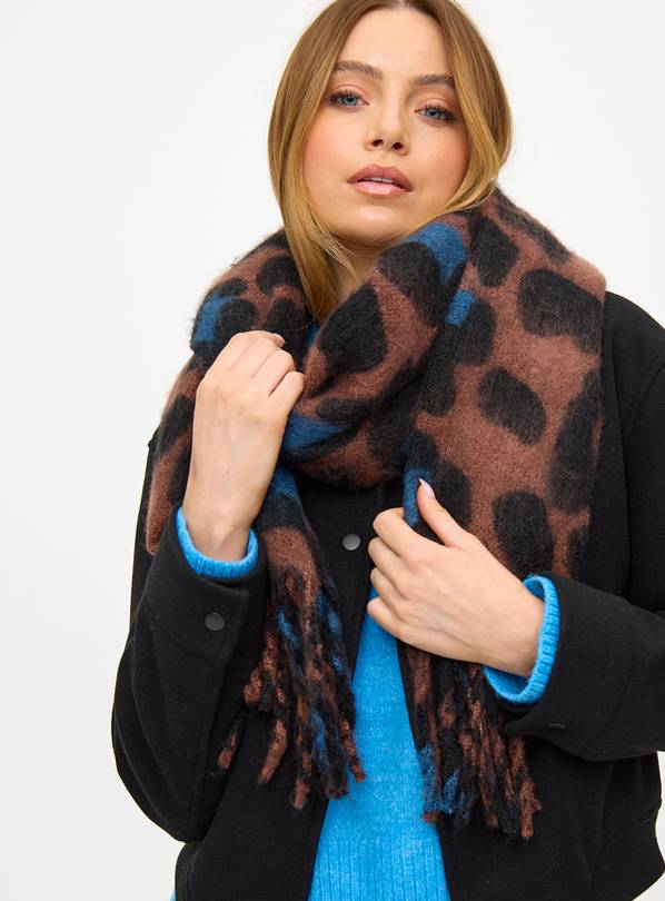 Chocolate Brown Leopard Print Chunky Scarf One Size