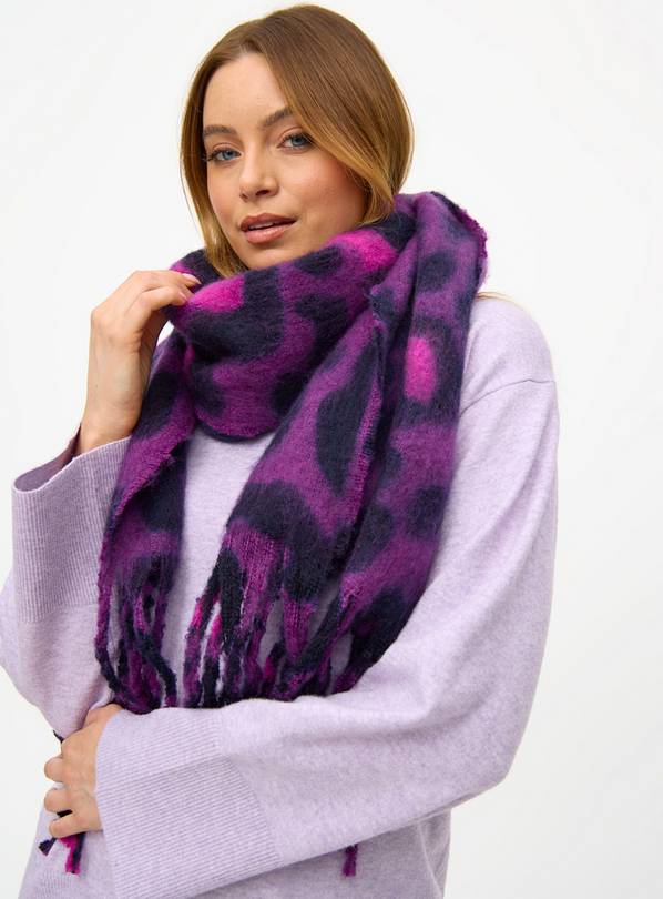 Purple Leopard Print Chunky Scarf One Size