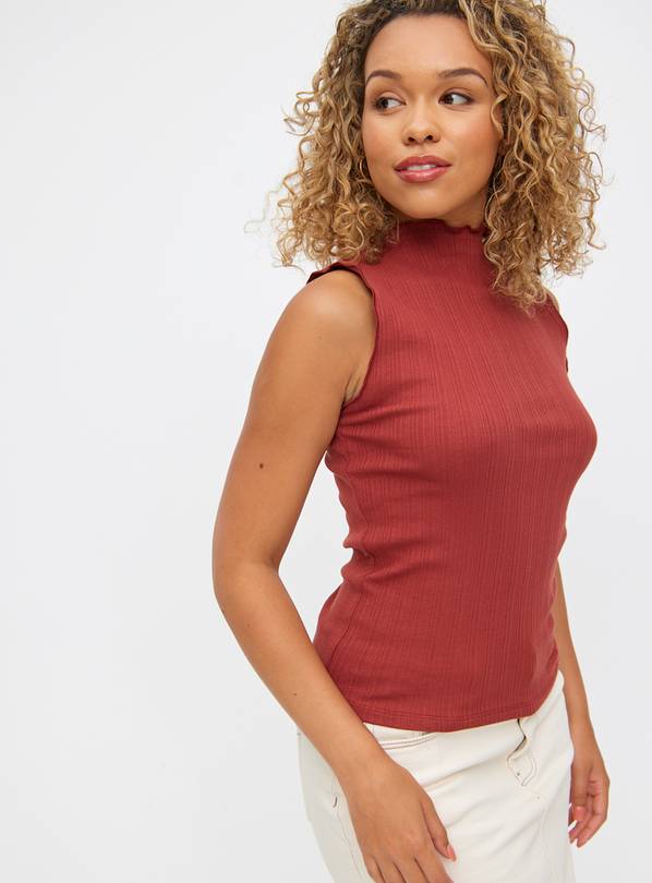 Rust Lettuce Trim High Neck Sleeveless Top 20
