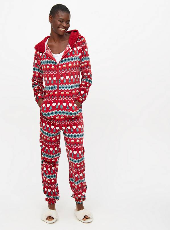 Matching Family Women's Fair Isle Christmas Print All In One 8-10