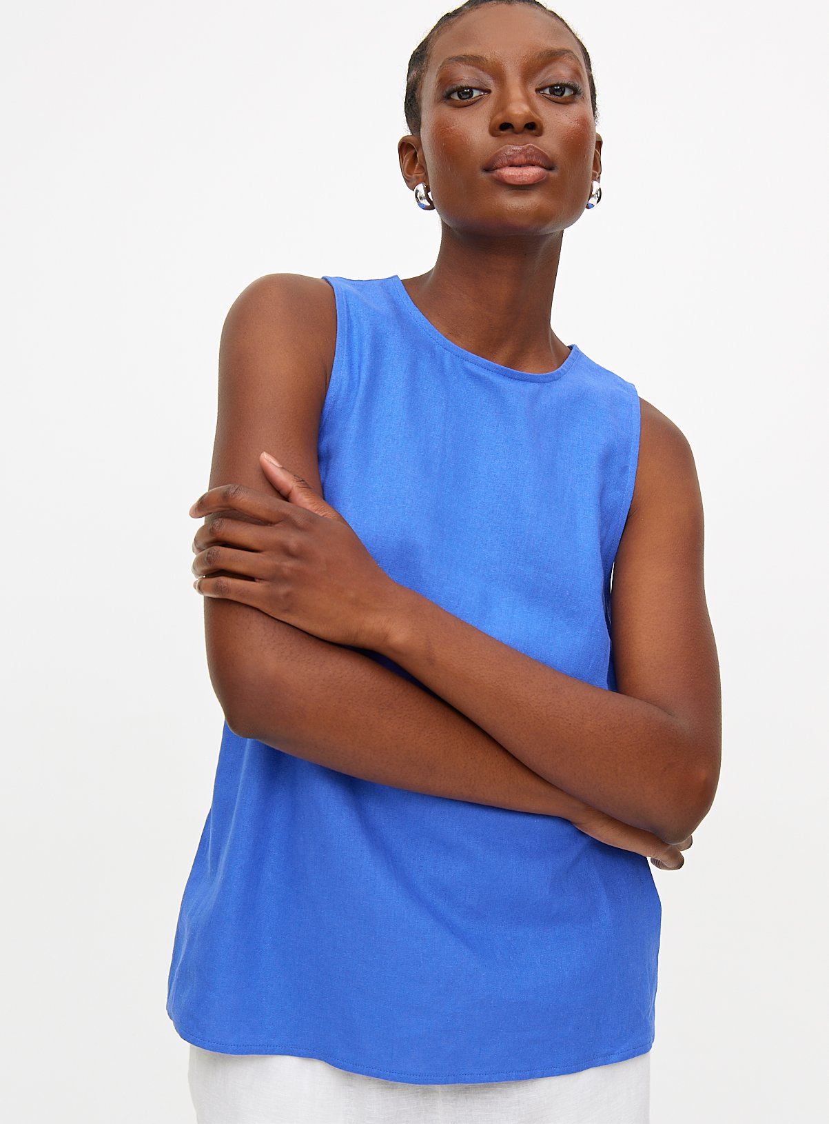 Cobalt Blue Linen Blend Sleeveless Shell Top 18