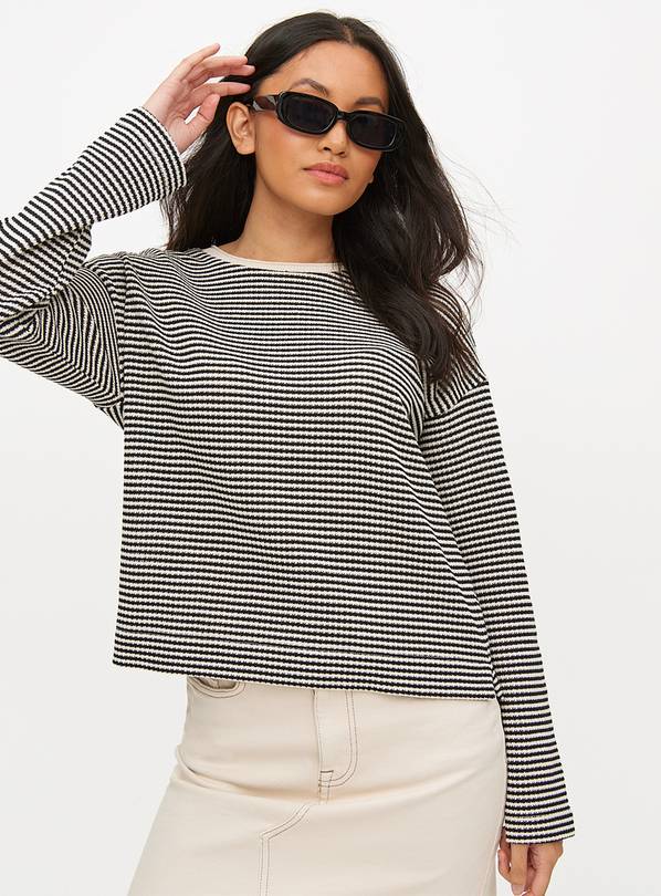 Navy Stripe Crochet Knit Look Top 16