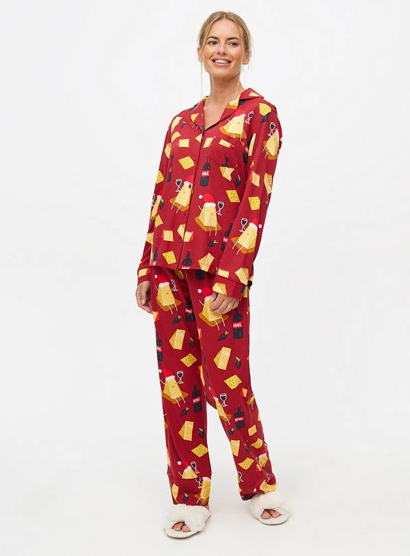 Christmas Cheese & Wine Print Traditional Pyjamas 20-22