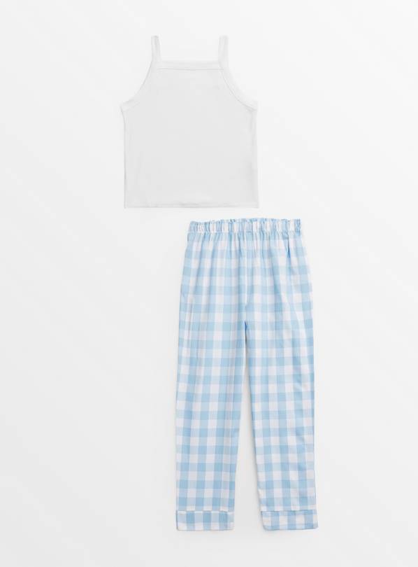 White Pyjama Top & Blue Gingham Pyjama Bottoms Set 4-5 years