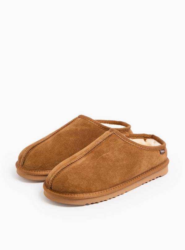 totes&reg; Suede Tan Faux Fur Lined Mule Slippers Small