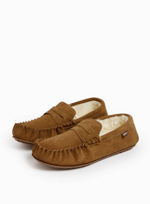 totes® Mocha Real Suede Moccasin Slippers 9