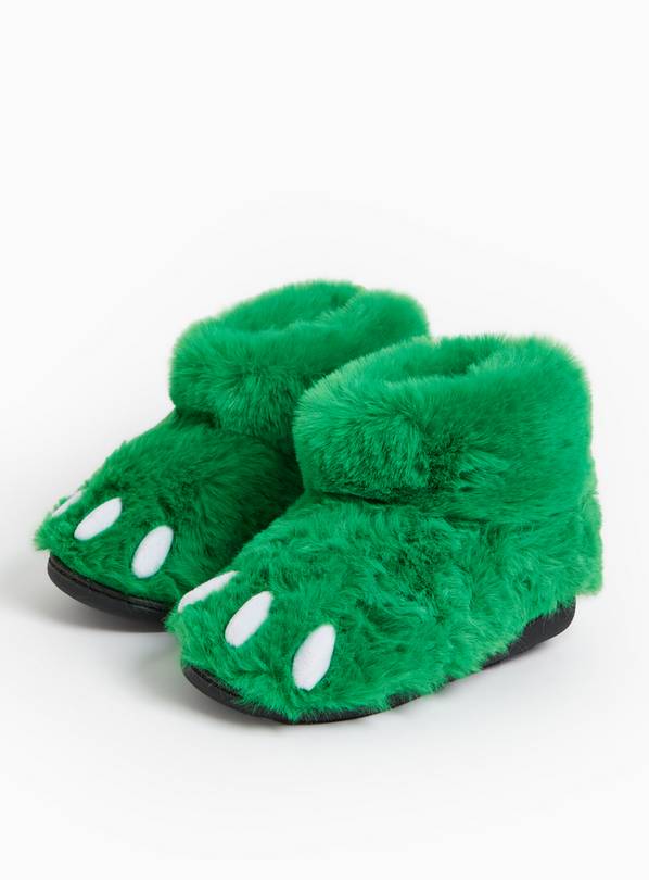 Novelty Green Dinosaur Faux Fur Slipper Boots 10-11 Infant