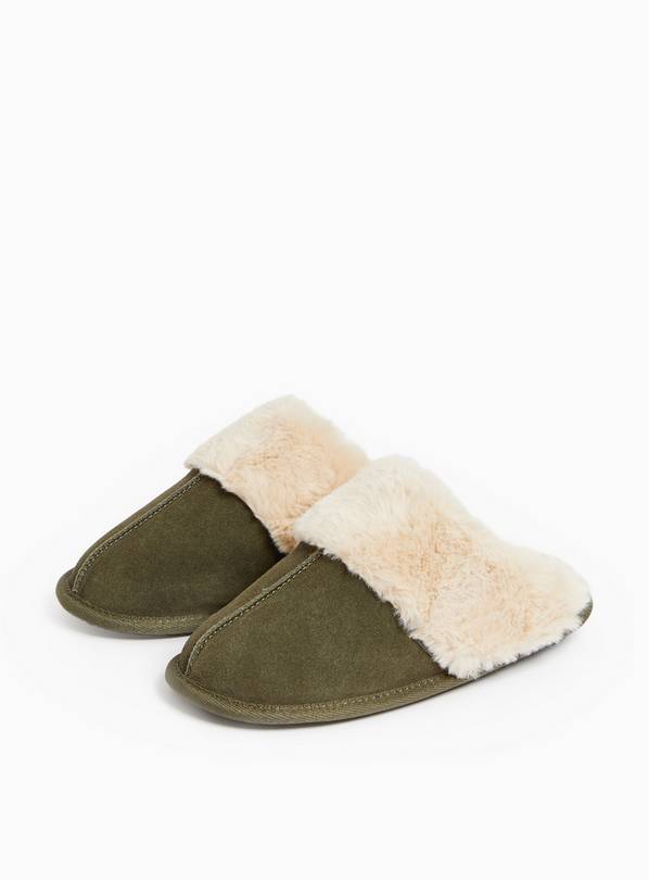 totes&reg; Khaki Suede Faux Fur Lined Mule Slippers M