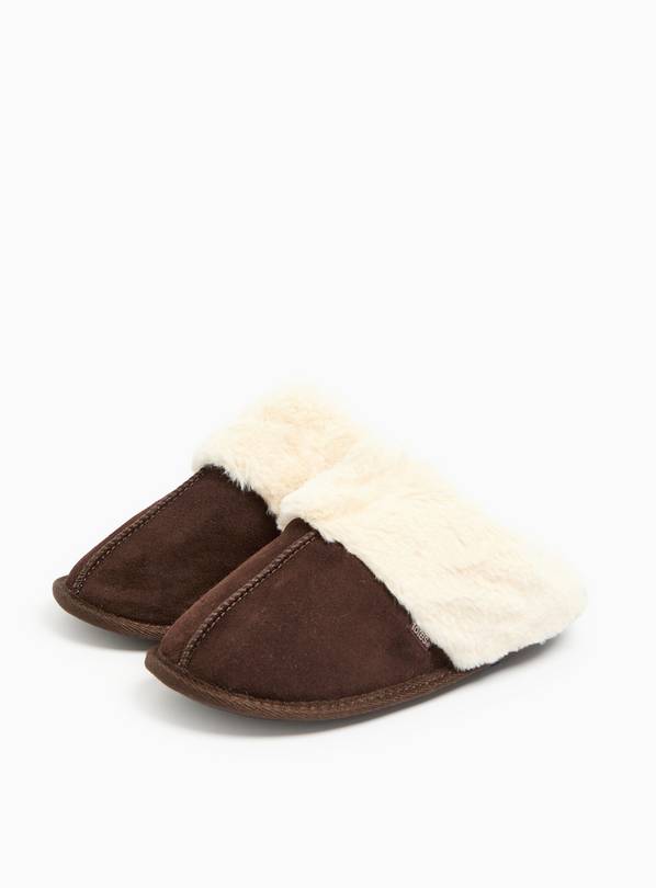 totes® Brown Suede Faux Fur Lined Mule Slippers  M