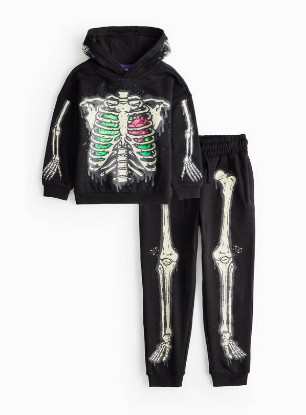 Halloween Glow In The Dark Skeleton Print Hoodie & Joggers Set 10 years