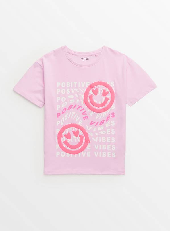 Pink Smiley Face Print Short Sleeve T-Shirt 5 years
