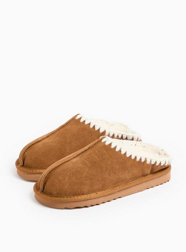 totes® Tan Suede Stitch Detail Mule Slippers L