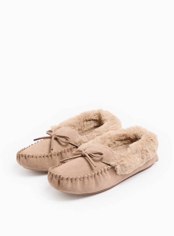 totes&reg; Suede Tan Faux Fur Lined Moccasin Slippers 3