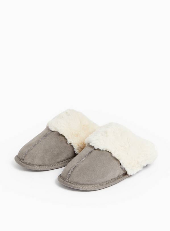 totes&reg; Grey Suede Faux Fur Lined Mule Slippers S