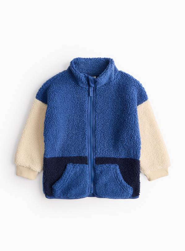 Blue Colour Block Borg Zip Through Fleece 1-2 years