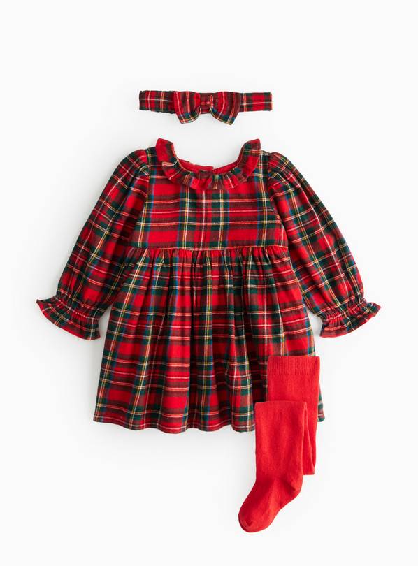 Christmas Red Tartan Dress & Tights Set Up to 3 mths