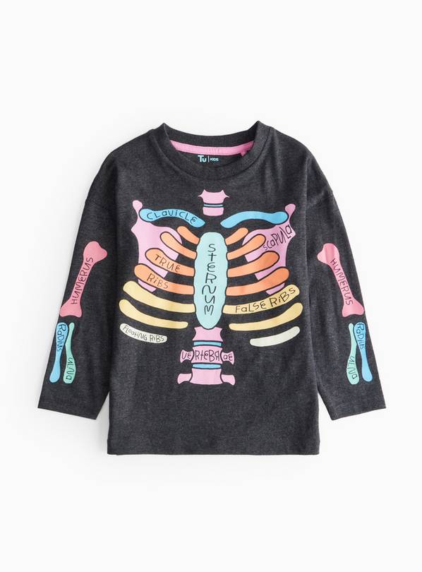 Grey Halloween Skeleton Printed Long Sleeve Top 1-2 years