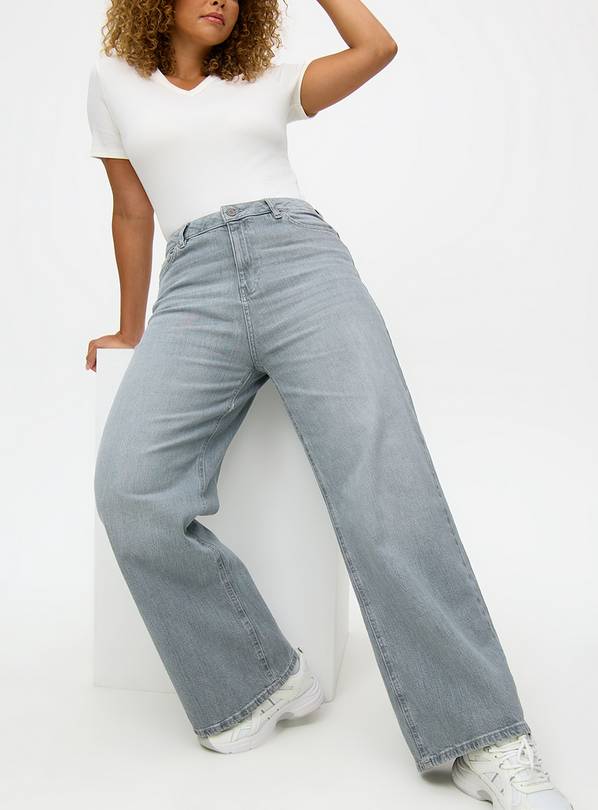 Grey Wash Wide Leg Jeans  10L