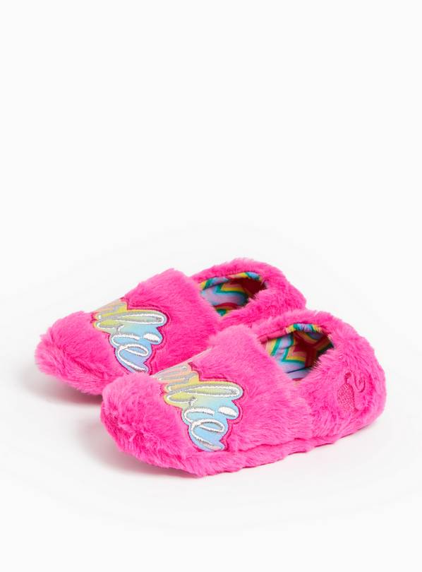 Barbie Print Bright Pink Faux Fur Full Slippers 10-11 Infant