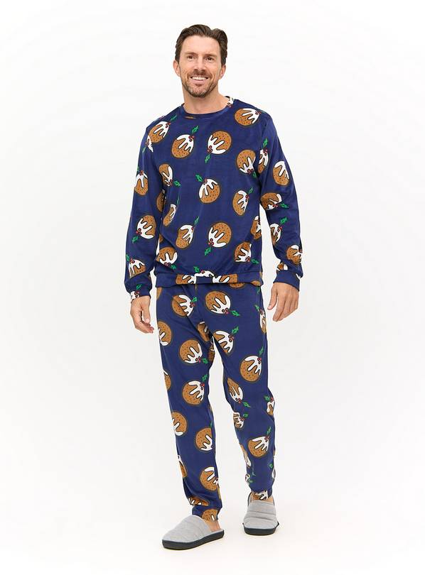 Matching Family Men's Christmas Pudding Print Fleece Pyjamas S