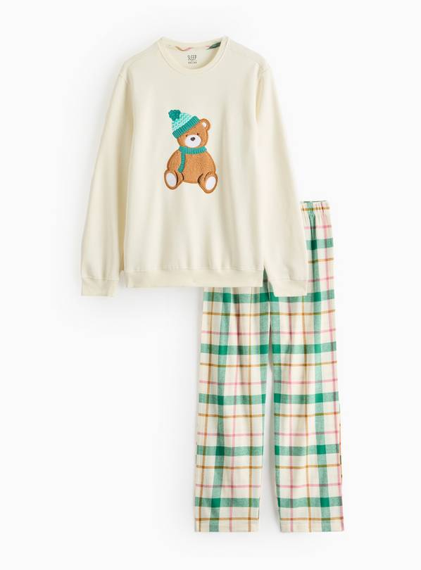 Matching Family Men's Cream & Green Bear Christmas Pyjamas L