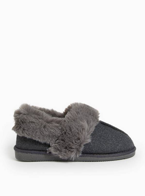Buy Grey Faux Fur Trim Full Slippers 3 Slippers Argos