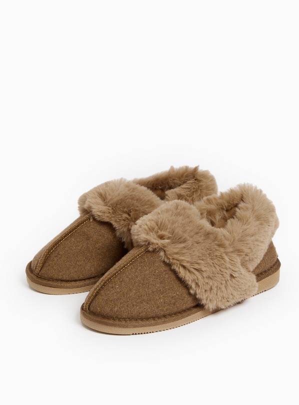 Brown Faux Fur Trim Full Slippers 5